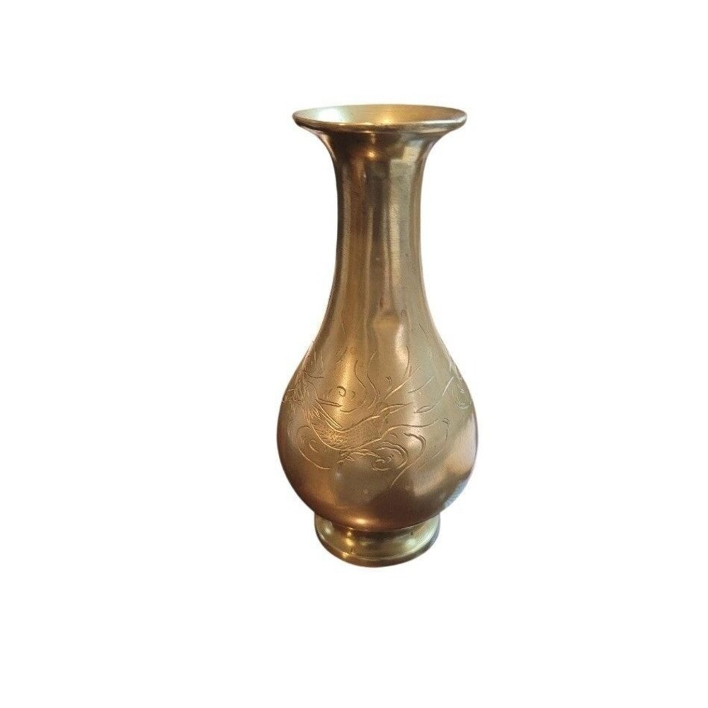 Vintage Brass Vase Dragon Cloud Engraved Decorative Home Decor‎